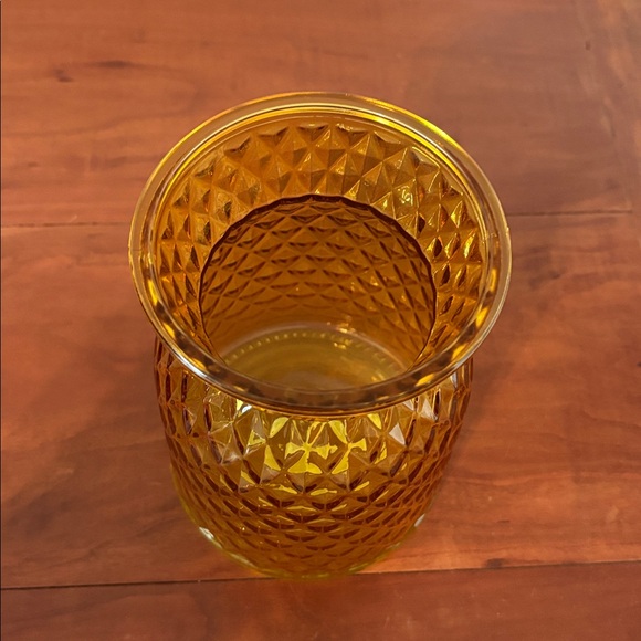 Amber Glass Vase | Diamond Cut Pattern | Mid-Century Style Decor - Picture 2 of 6